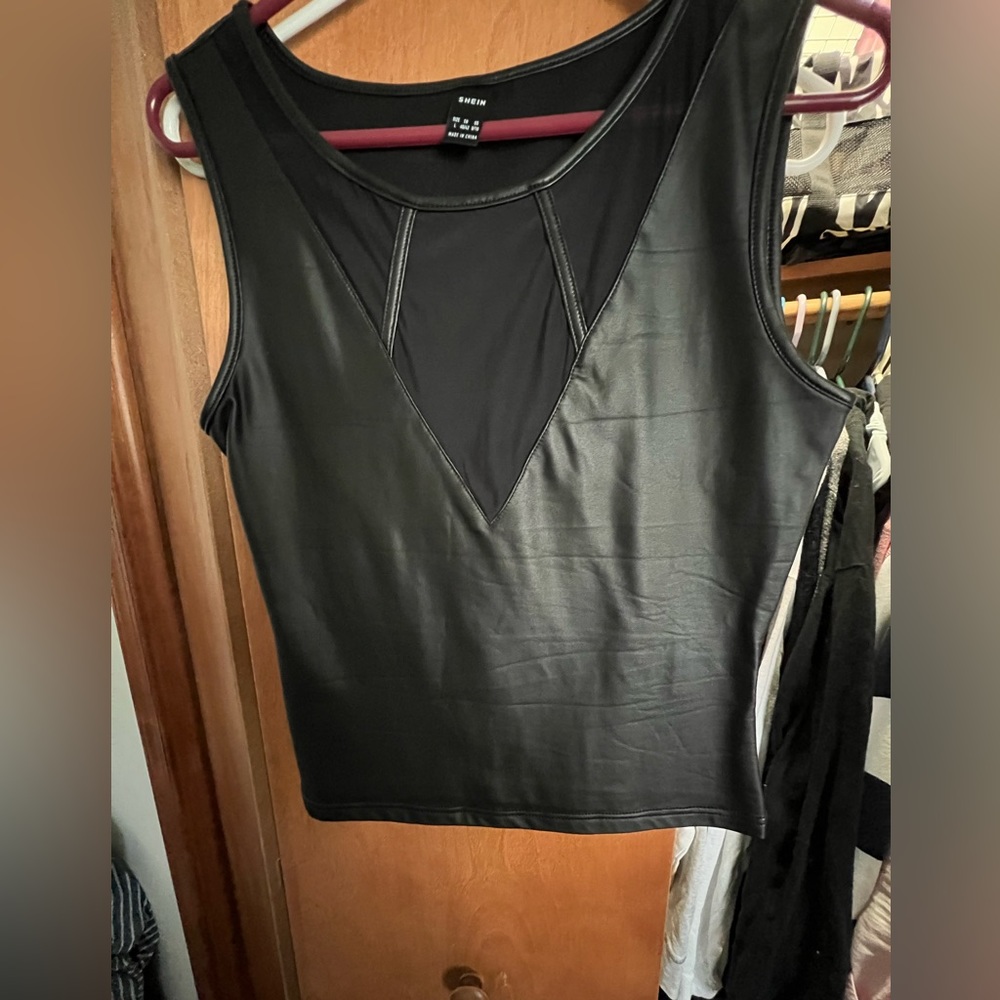 SHEIN faux leather cutout shirt